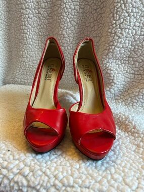 Red Peep-Toe Platform Heels